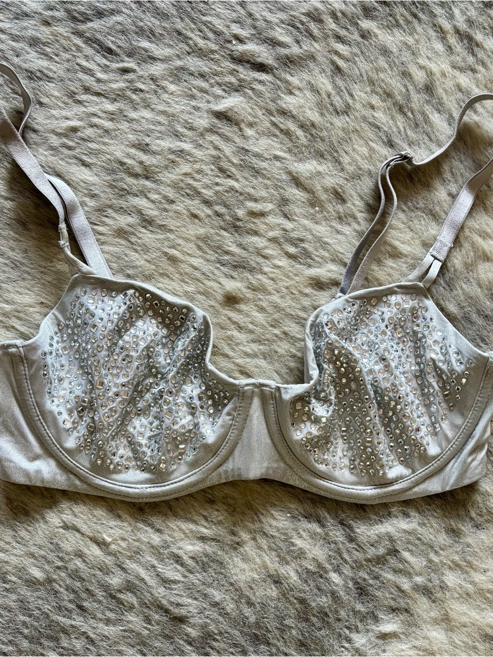 Victoria’s Secret Crystal Embellished Iridescent Light Grey Bra